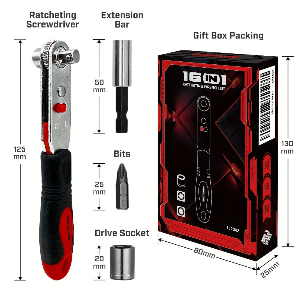 Ratchet Angle Screwdriver Set 10-in-1 & 16-in-1 ¨C Magnetic Multi-Bit Right Angle Screwdriver for Tight Spaces, DIY, Bike Repair & Home Maintenance, Compact Flexible Tool Kit