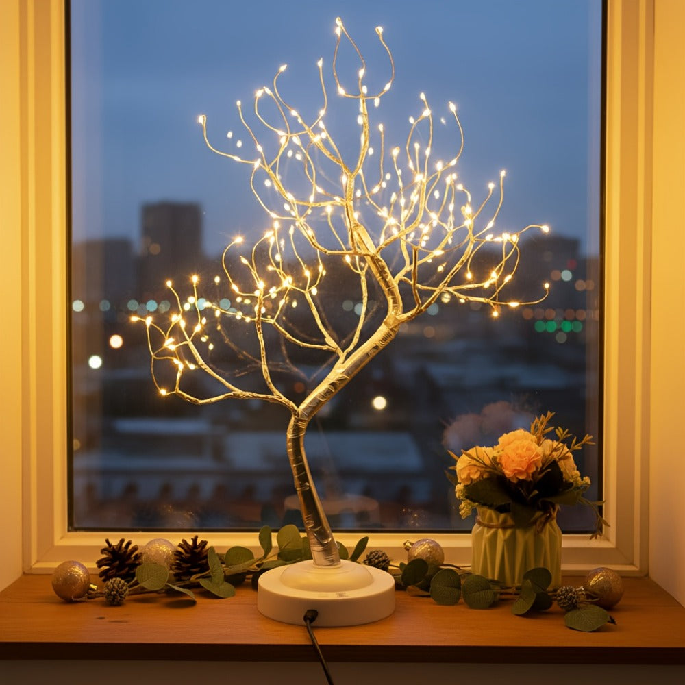 LED Bonsai Tree Light Tabletop Fairy Tree Lamp 108 LEDs 8 Lighting Modes Timer 20 Inch Warm White Silvery Branches Battery USB for Home Bedroom Party Wedding Christmas Holiday Decor