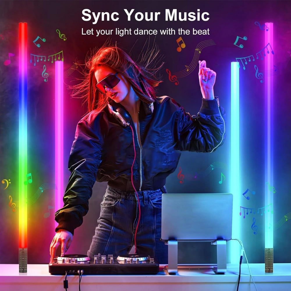 RGB Tube Light with Stand ¨C Smart App & Remote Control, Music Sync Color Changing, Timing, USB Powered for DJ Lighting, Photography, Dance Club, Game Room & Festival (1 or 2 Pack)