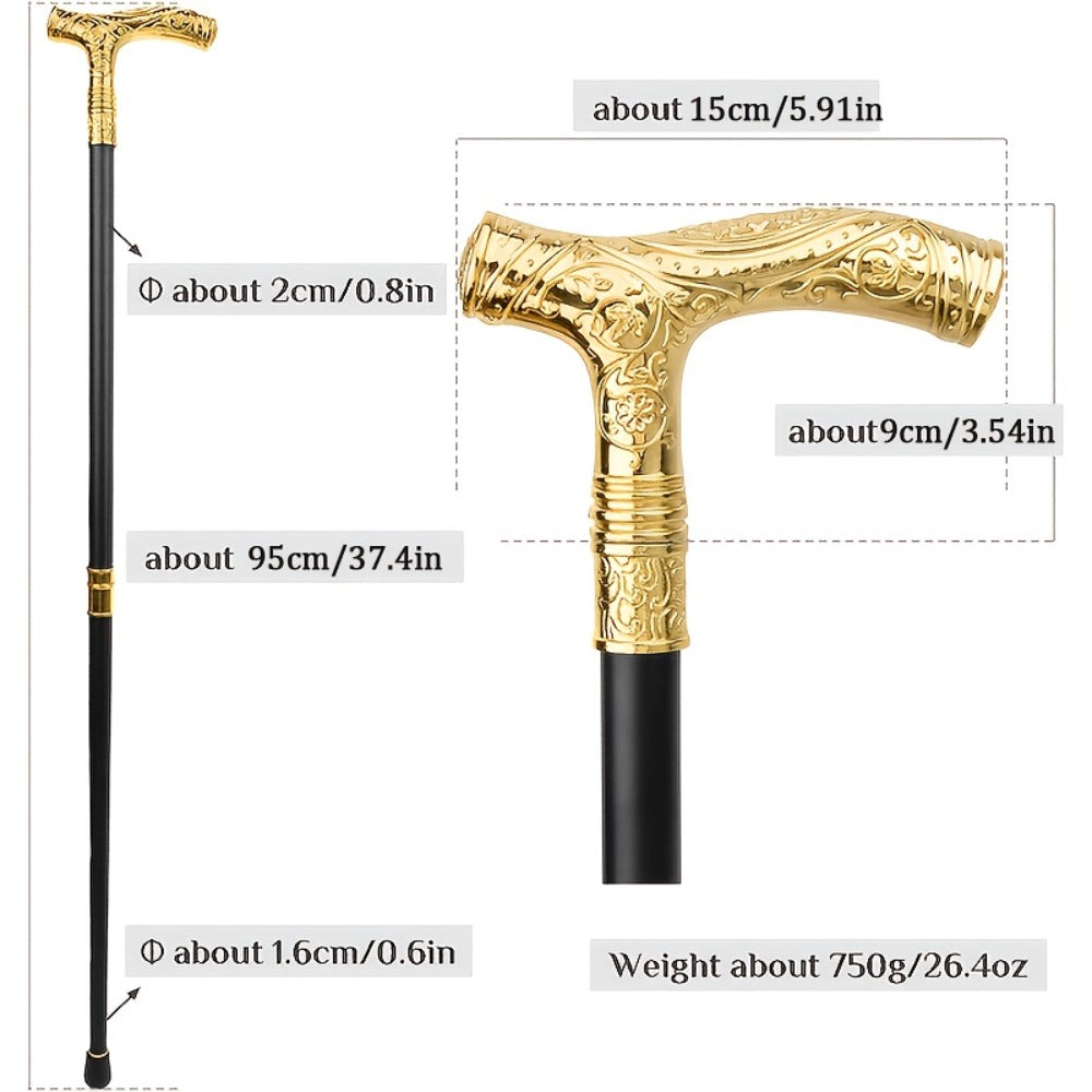 Walking Cane with Bear Head Handle Decorative Gentleman Stick Carved Flower Relief Knob Cane Fashion Mobility Aid Staff 35.4 Inch Golden