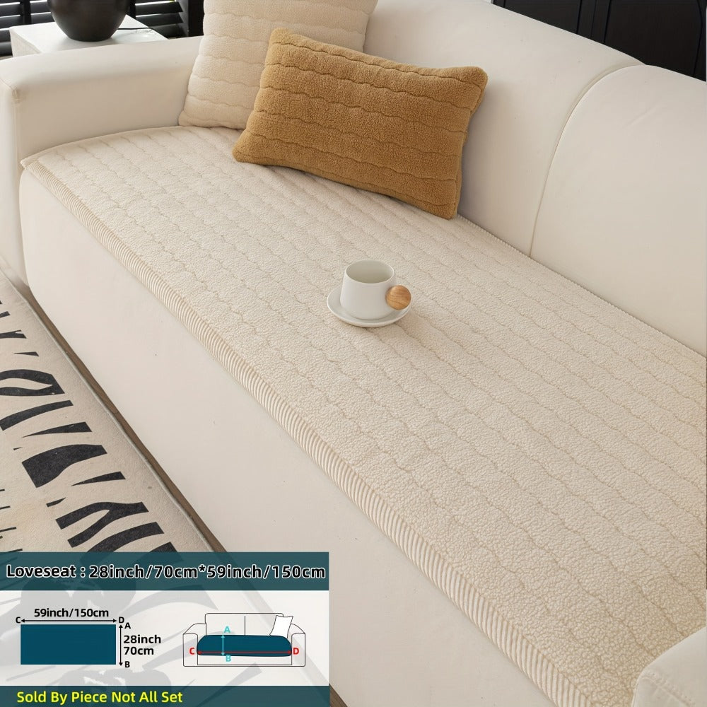 Plush Sofa Cover Bohemian Style Thickened Short Plush Non-Slip Machine Washable Pet Friendly Sofa Slipcover for Living Room Bedroom Office - Armrest Pad to 4 Seater