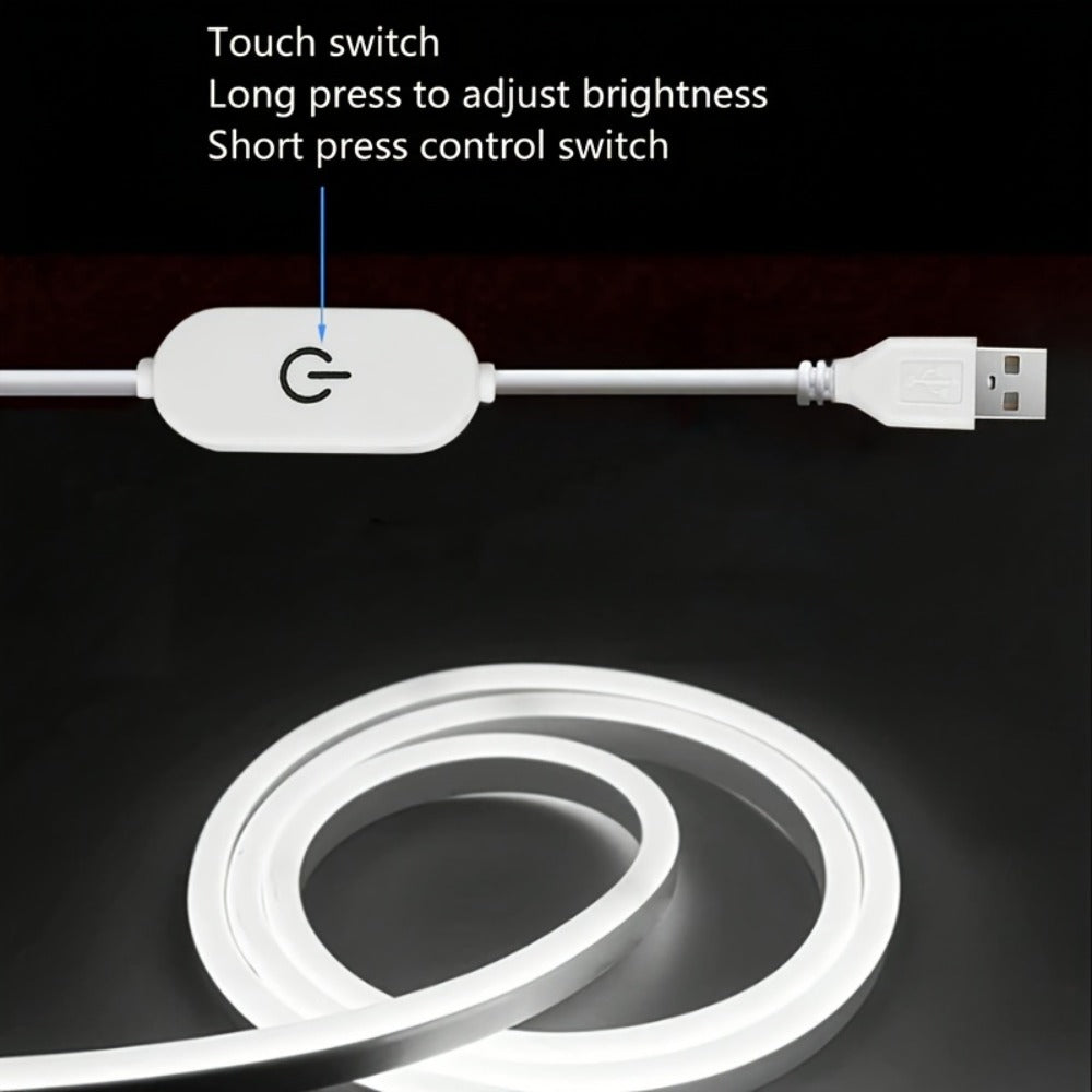 LED Neon Light Strip Touch Dimmer USB Flexible Ambient Glow Strip Lights for Vanity Mirror Bathroom Mirror Live Streaming Fill Light Bedroom Decor White Warm White 118in 196in 2pcs