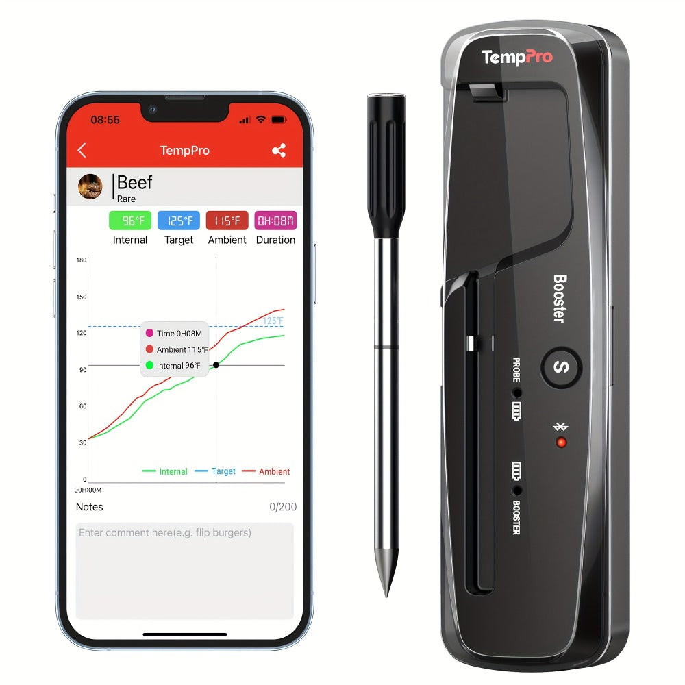 Wireless Meat Thermometer 500Ft Bluetooth ¨C Dual Sensor Digital Food Thermometer for Oven, Grill, BBQ, Smoker & Air Fryer with App & Temperature Alarm