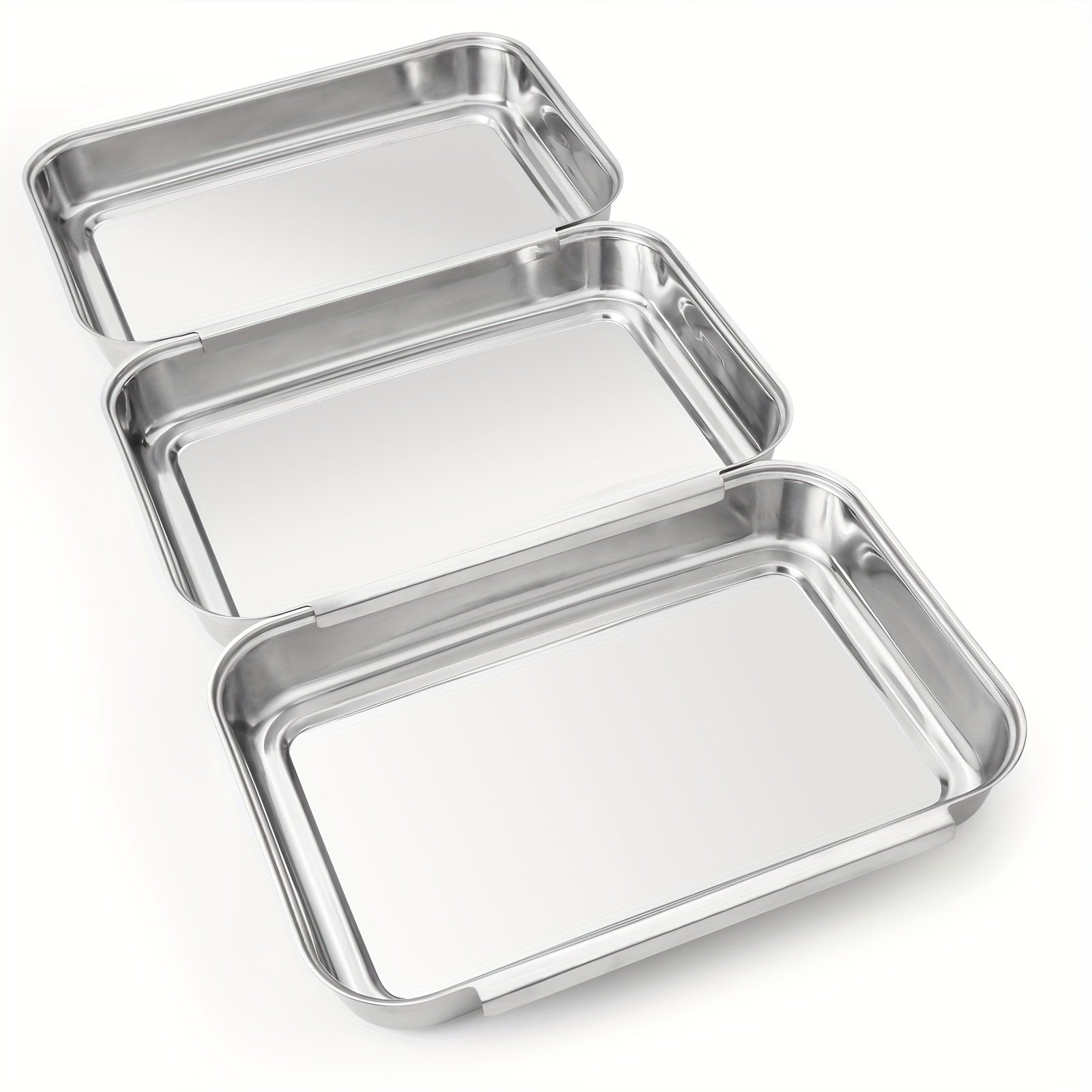 Stainless Steel Breading Tray Set 3-Piece, Food Prep Coating Trays for Breading Chicken Fish Shrimp, Marinating Meat Tray, Oven Safe Baking Tray Set for Kitchen Prep and Holiday Cooking
