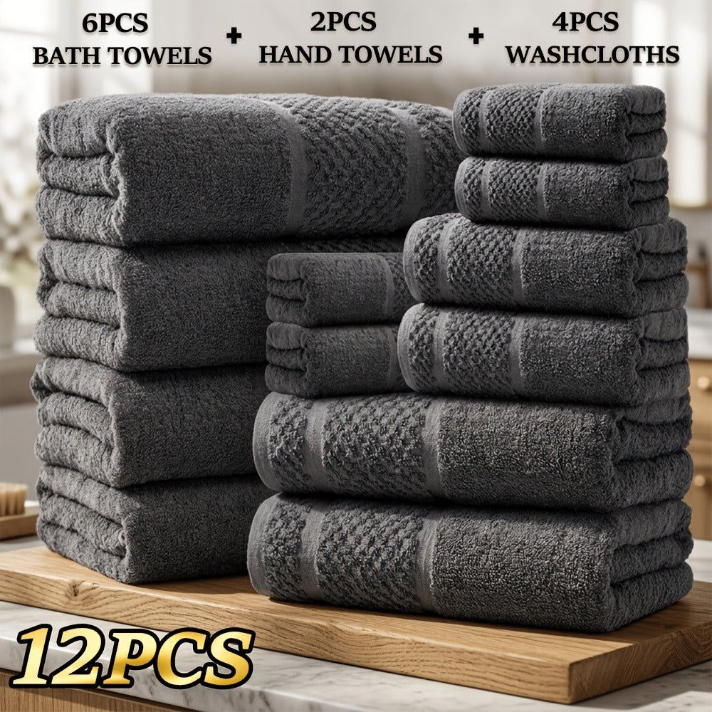 Bath Towel Set 450GSM Soft Absorbent - 12 16 18 Piece Cotton Blended Solid Color Bathroom Towels Set for Bath Hand Face | Hotel Spa Quality | Travel Shower Home | Multiple Colors & Sizes Available
