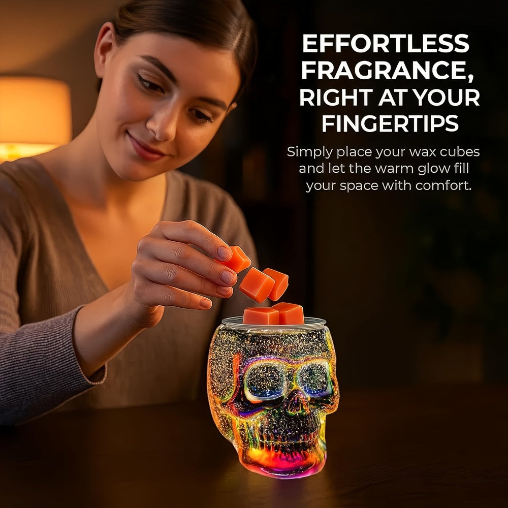 3D Glass Skull Electric Wax Melter Warmer - USB Powered PTC Aromatic Wax Burner for Home Decor, Halloween Christmas Holiday Gift