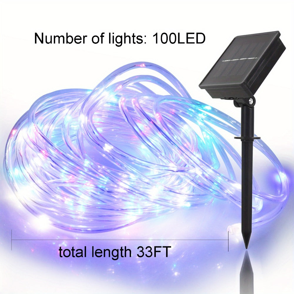 Solar Rope Lights Outdoor 33FT 100LED RGB ¨C 8 Modes IP65 Waterproof String Lights for Garden, Patio, Party & Holiday Decor