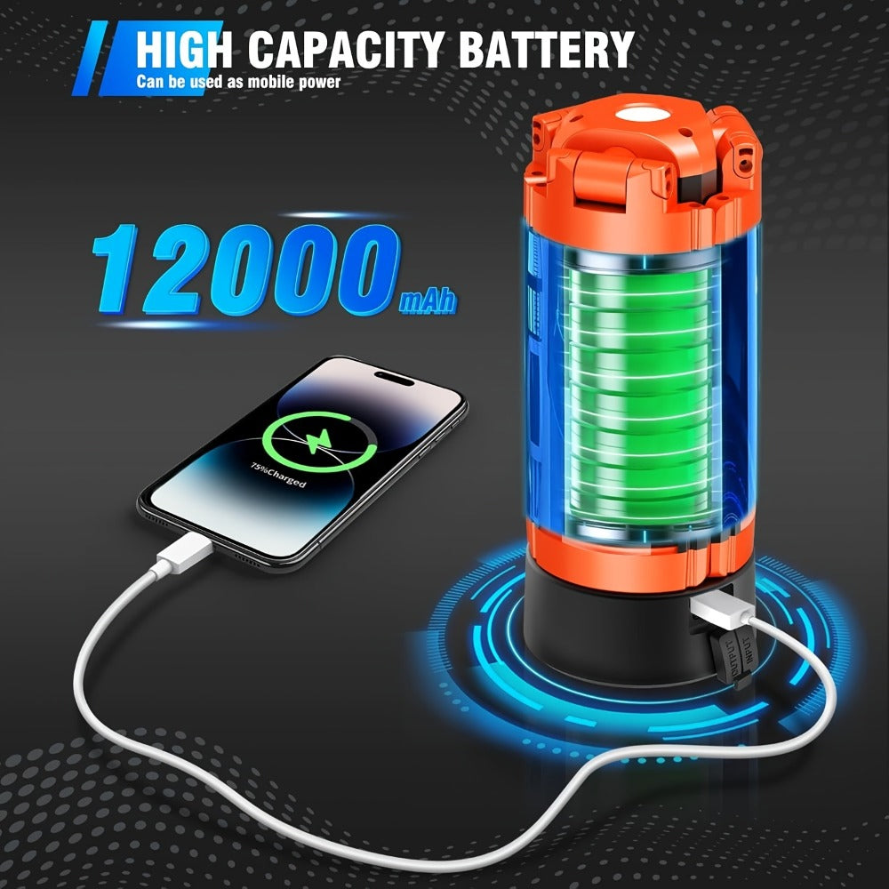 Rechargeable Camping Light 12000mAh with 79 Inch Detachable Tripod Stand ¨C Dimmable 3-Head LED Work Light, Magnetic Base, Cordless Emergency Flashlight for Camping Jobsite Outdoor Power Outage