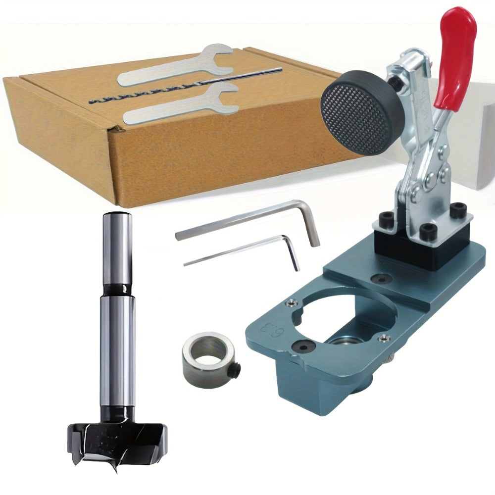 35mm Hinge Drilling Jig Kit Aluminum Alloy Cabinet Door Hinge Hole Opener Template Puncher Locator for Woodworking Door Cabinet Wardrobe Hinge Installation 15-25mm Boards