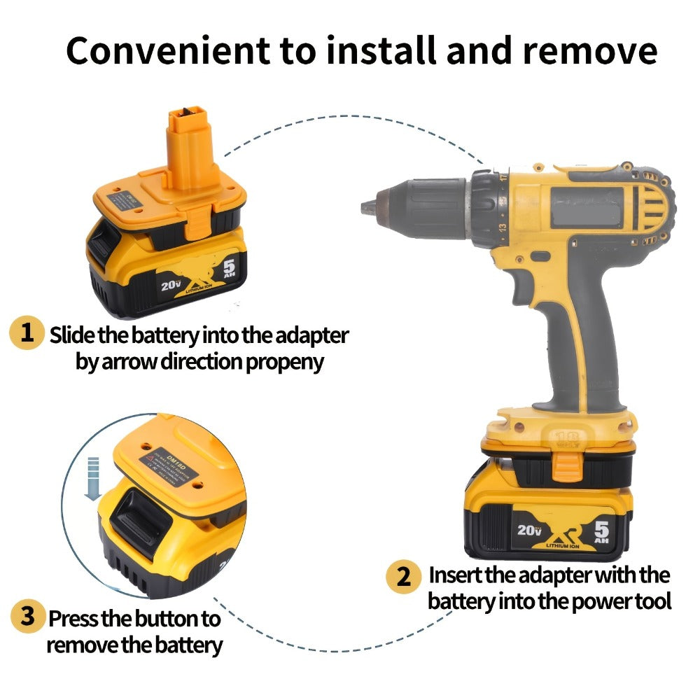 DM18D Battery Adapter for DeWalt 18V XRP NiCad NiMh Cordless Tools Compatible with DeWalt 20V Li-ion or MK 18V Red Tools Li-ion Replaces DeWalt 18V Battery 2 Pack or 4 Pack Adapter Only