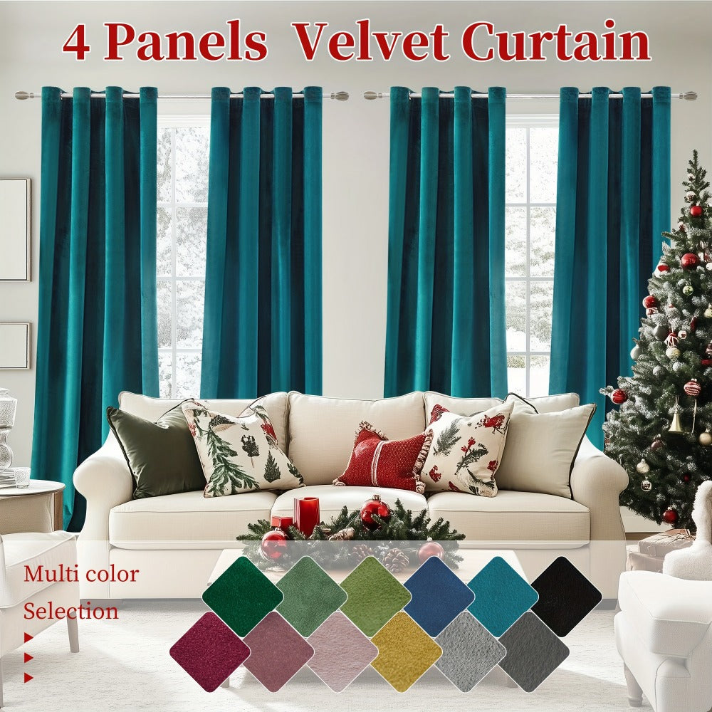 Blackout Curtains 4 Panels Velvet Thermal Insulated Noise Reducing Grommet Top Room Darkening Drapes for Living Room Bedroom Decor