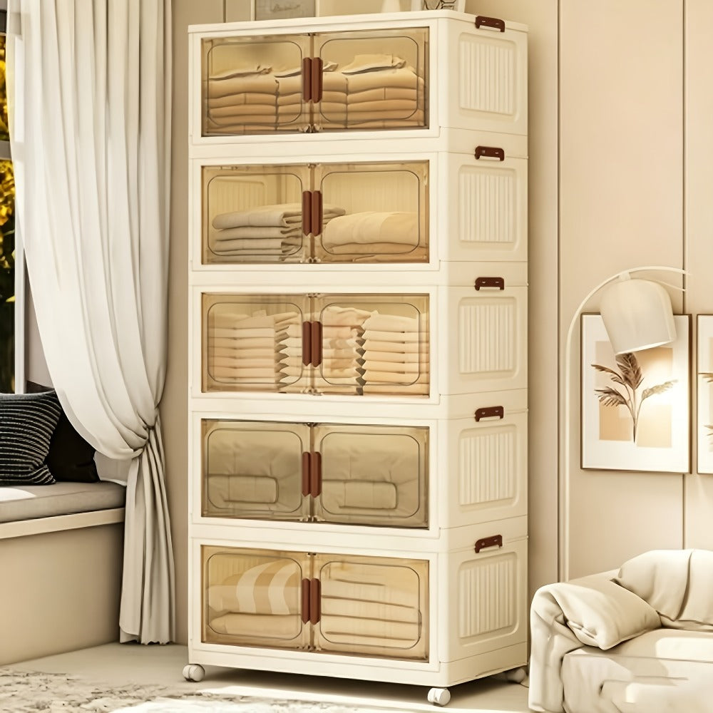 Foldable Storage Cabinet with Door ¨C Multi-Layer Stackable Storage Box for Shoes, Clothes & Books | Large Closet Organizer for Bedroom, Bathroom, Kitchen, Office & Wardrobe