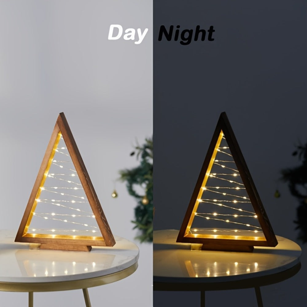 Wooden Light-Up Desktop Christmas Trees USB Powered - Mini Lighted Wood Tree Set for Holiday Decoration, Home & Office Desk, Shelf Display & Room Decor, Reusable Indoor Gift, Set of 2/3/4/5/6