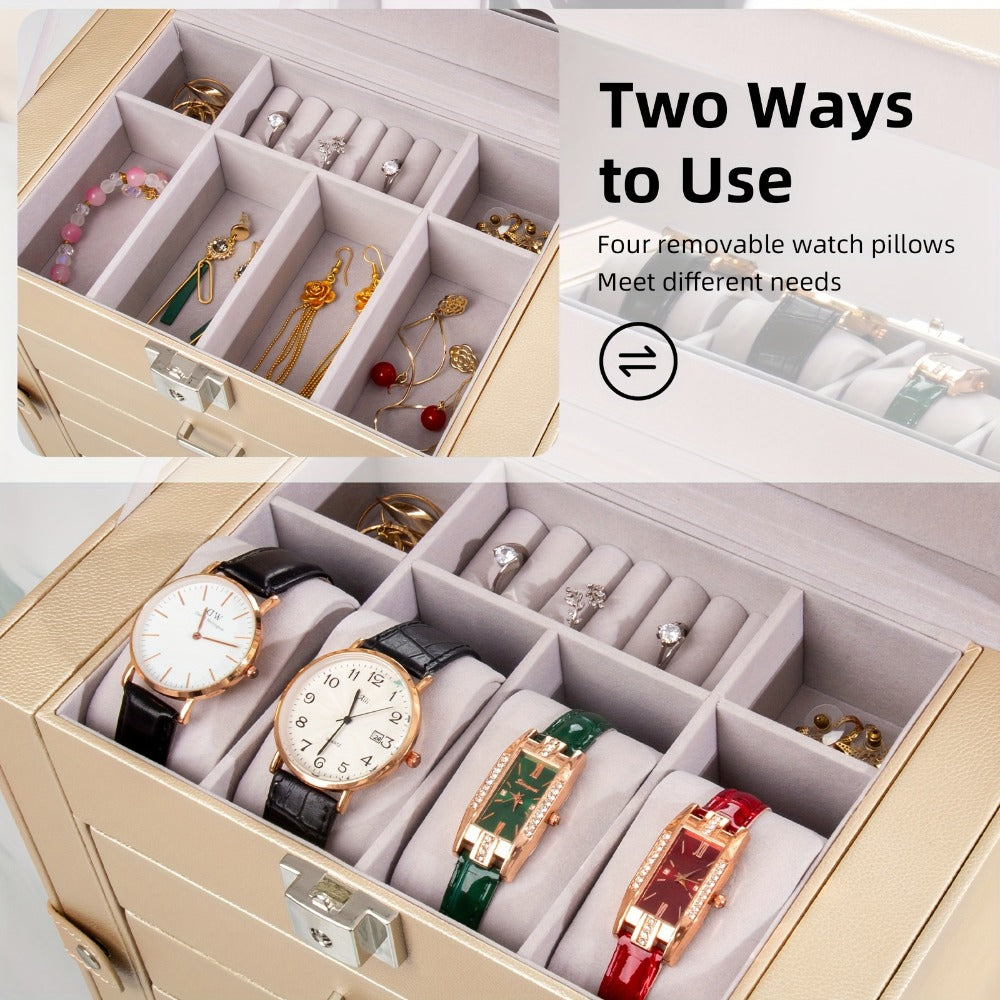 Large Jewelry Box 5-Tier PU Leather Organizer with Lock & Mirror ¨C Storage Case for Bracelets, Earrings, Rings & Necklaces
