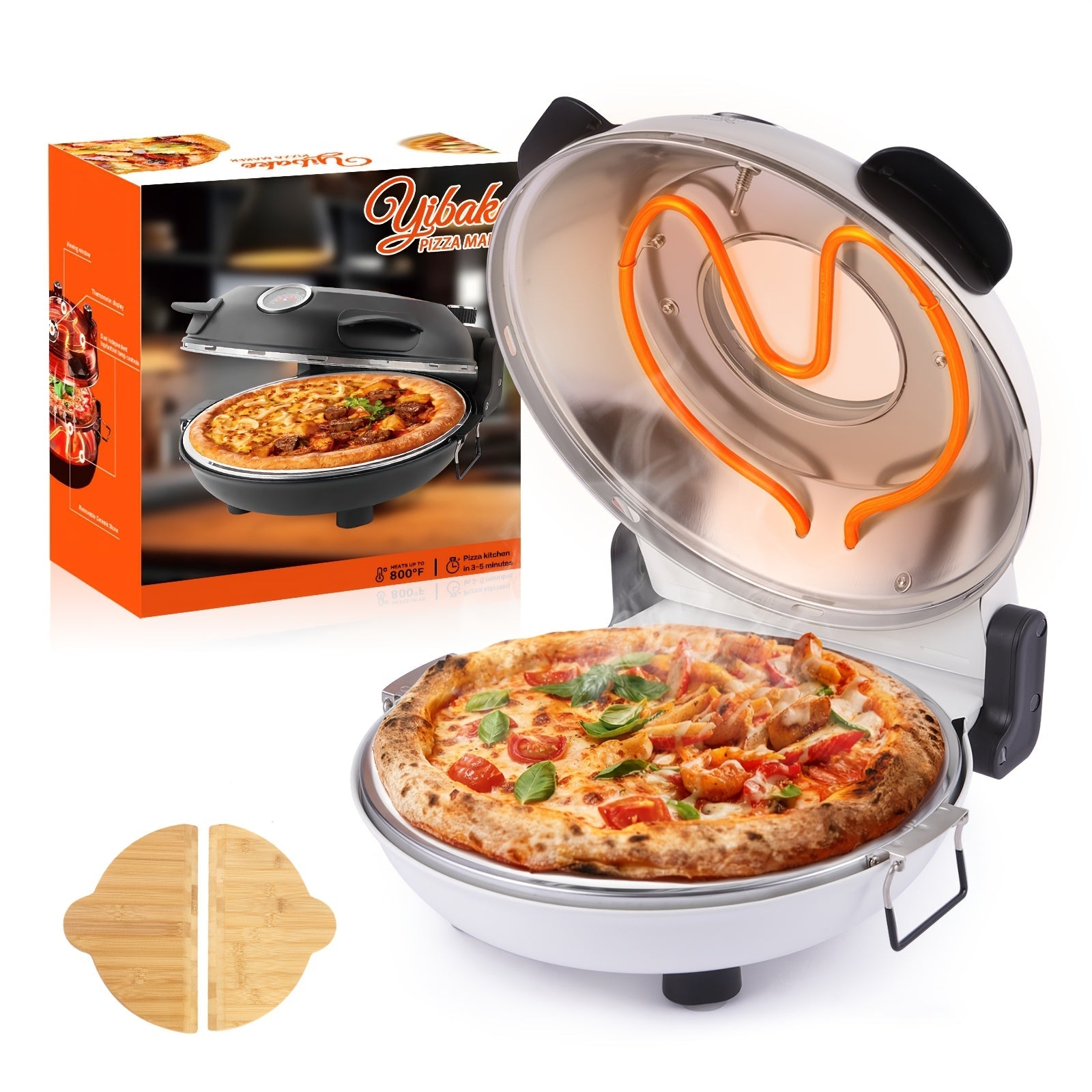 Indoor Pizza Oven Countertop ¨C 12-Inch Electric Pizza Maker Machine for Home Kitchen, Heats Up to 800¡ãF, Fast Baking Grill Oven with Even Heat Distribution, White