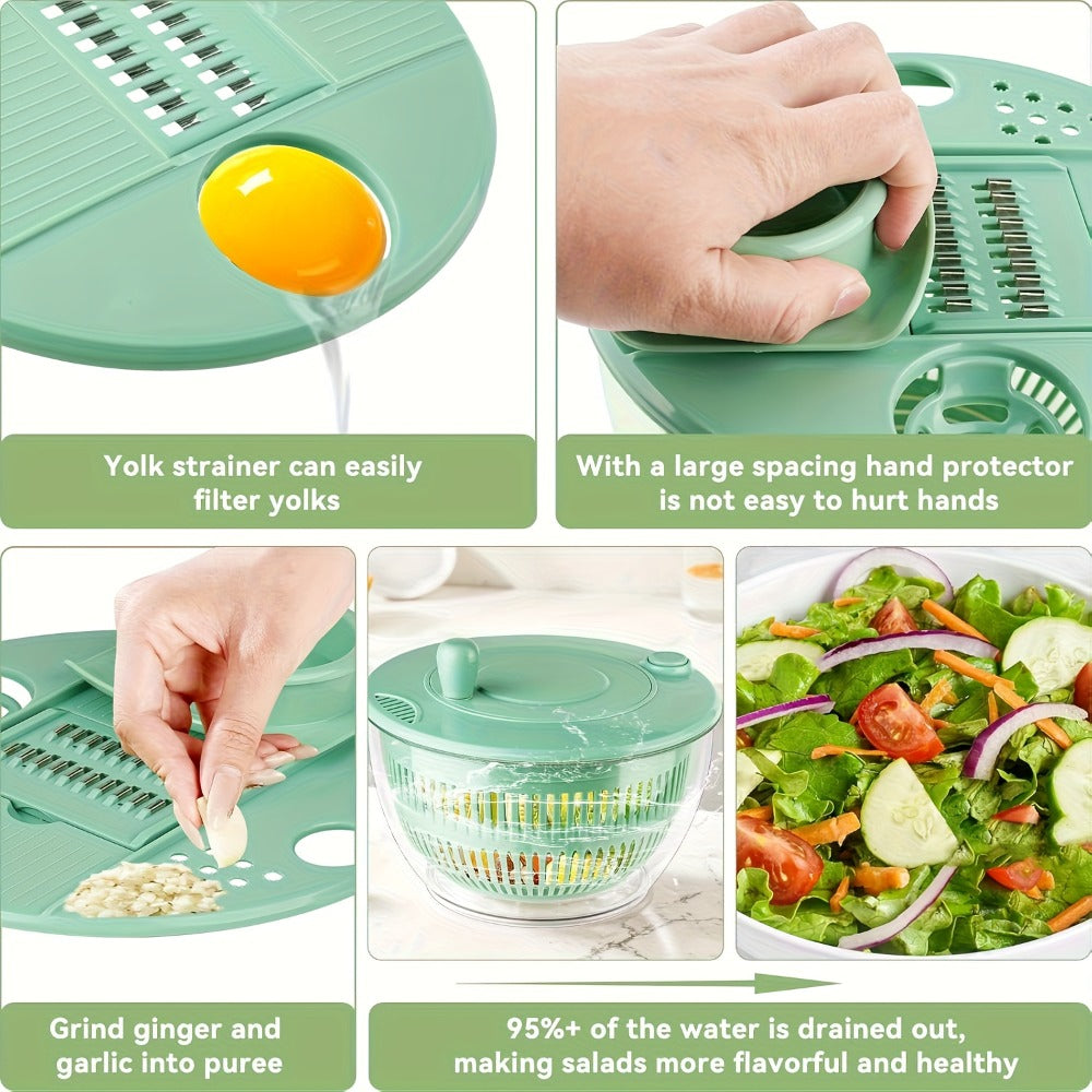 Salad Spinner Large 3-in-1 with 5-Blade Slicer & Egg Yolk Strainer ¨C 5.3 Qt Vegetable Washing Bowl & Lettuce Spinner for Efficient Salad Prep ¨C BPA-Free Kitchen Tool for Fruits, Greens & Meal Prep