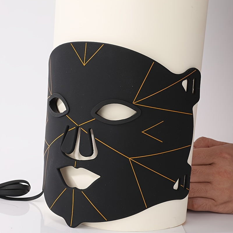 LED Face Mask 7 Color Light Therapy Photon Skin Rejuvenation Mask Portable Silicone Beauty Device USB Rechargeable Anti-Aging Acne Wrinkle Treatment for Women Men Black White