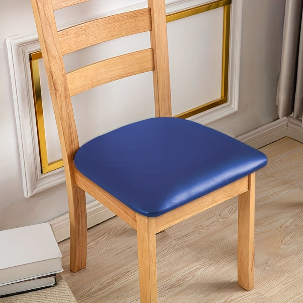 Waterproof PU Leather Dining Chair Cushion Covers Removable Stretch Seat Slipcovers for Dining Room Kitchen Hotel Set of 4 or 6