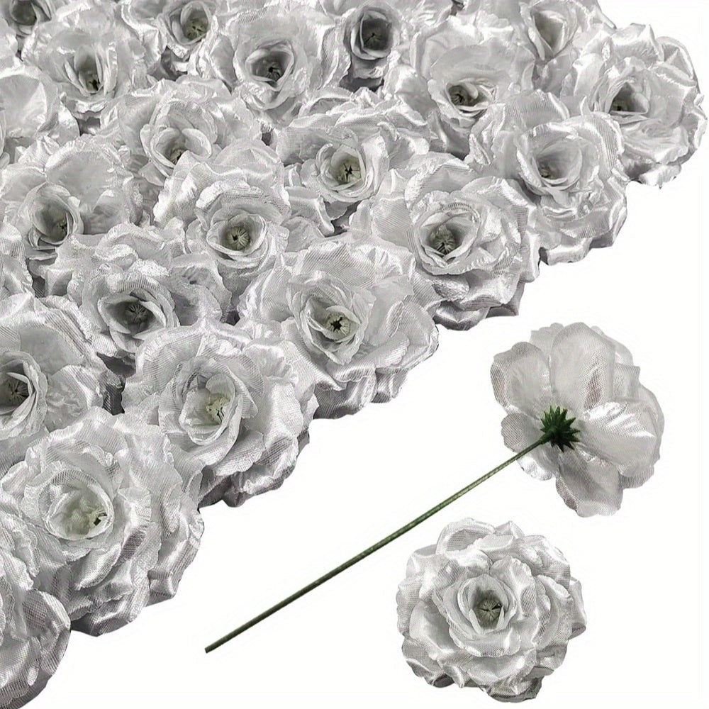 Artificial Roses with Stems 50pcs Silk Fake Flowers | 3 Inch Flower Head 6 Inch Stem Detachable DIY | Wedding Valentine's Day Home Decor Bouquet Arrangement in 6 Colors