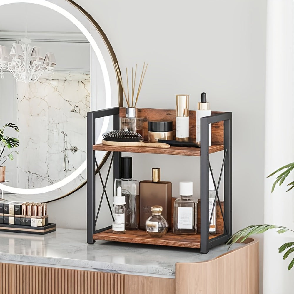 Countertop Spice Rack Organizer Wood Kitchen Counter Shelf for Spices Coffee Seasoning - Freestanding No Install Storage Rack for Kitchen Bathroom Vanity Cosmetics Organization