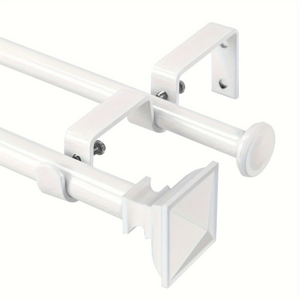 Double Curtain Rod Set with Square Urn Finials Adjustable Double Drapery Rod 5 Finishes 2 Sizes Window Curtain Hardware Easy Install