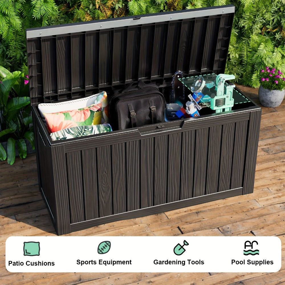 Large Resin Deck Box Lockable Outdoor Storage 80/100 Gallon ¨C 345L UV Protected Weatherproof Patio Storage Box | Sit-On Lid Deck Storage Chest for Pool Accessories, Garden Tools & Outdoor Gear