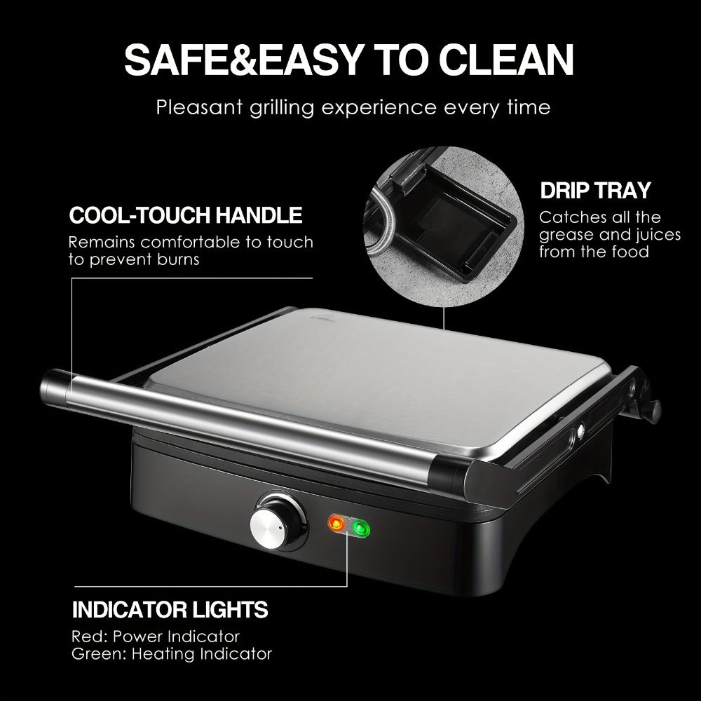 Panini Press Sandwich Maker 1200W ¨C 4-Slice Non-Stick Grill with 180¡ã Opening Adjustable Temperature 120¨C428¡ãF & Removable Drip Tray | Electric Contact Grill for Sandwiches Steaks Burgers Indoor Use