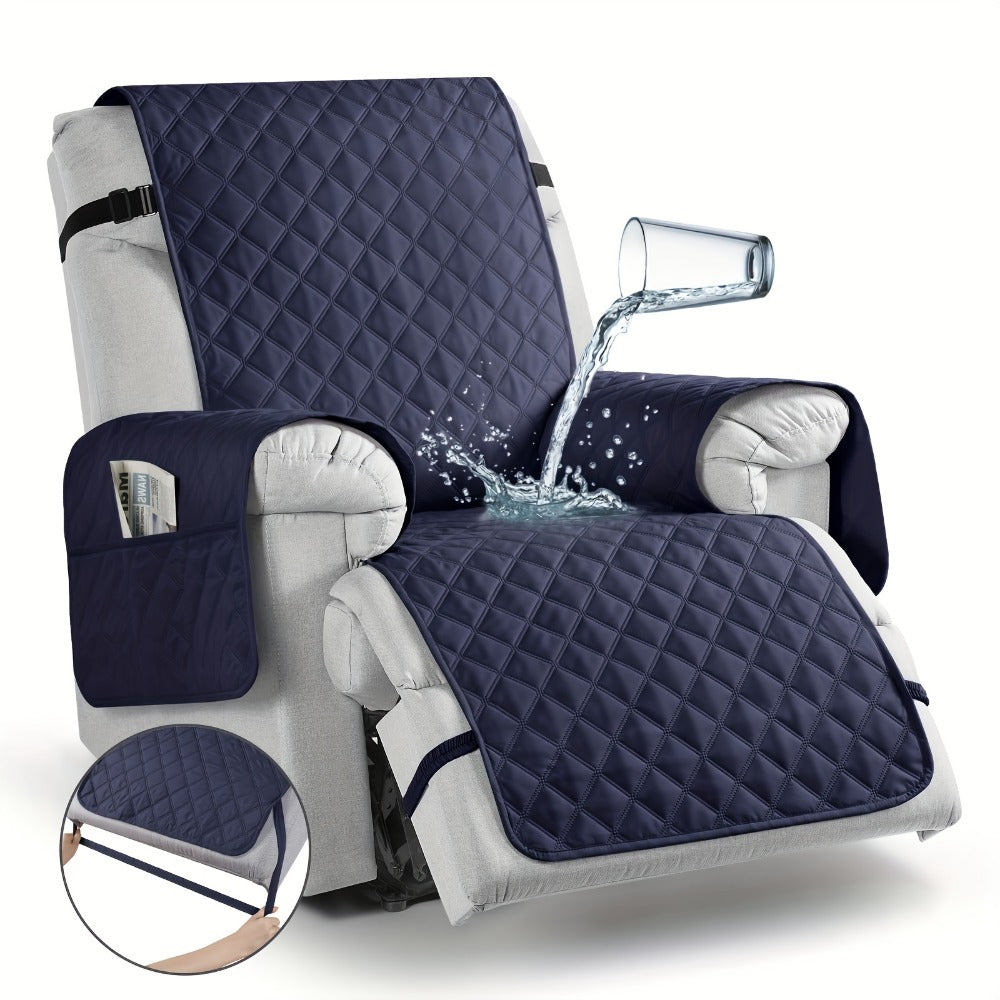 Waterproof Recliner Chair Cover with Pocket | Non-Slip Washable Reclining Sofa Protector for Dogs Cats, Adjustable Strap
