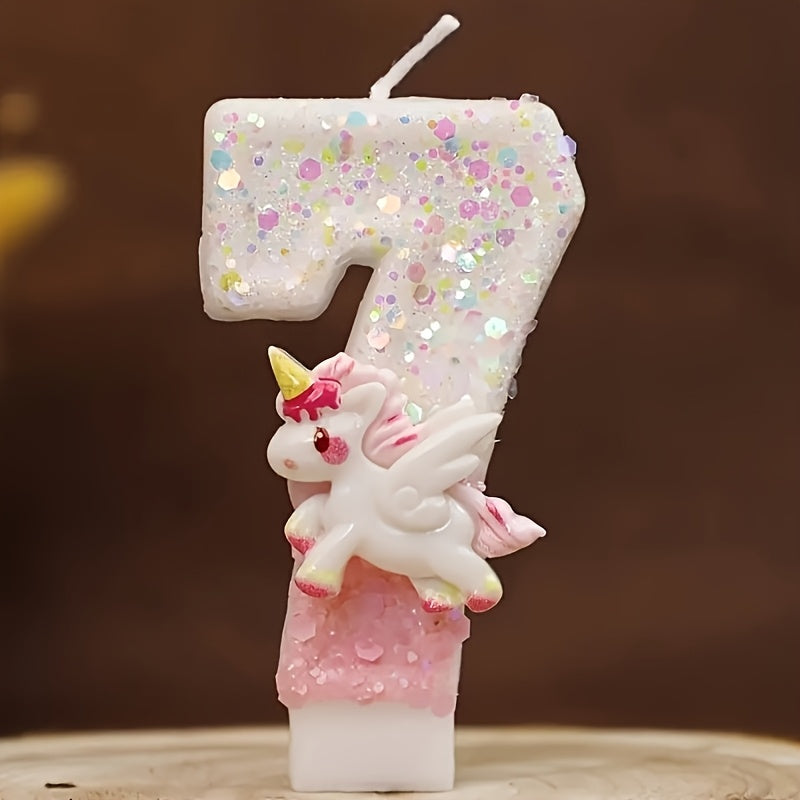 Unicorn Number Cake Topper 0-9 Birthday Party Decoration Glitter Figure Candle Topper for Birthday Anniversary Wedding Christmas Halloween Table Decor