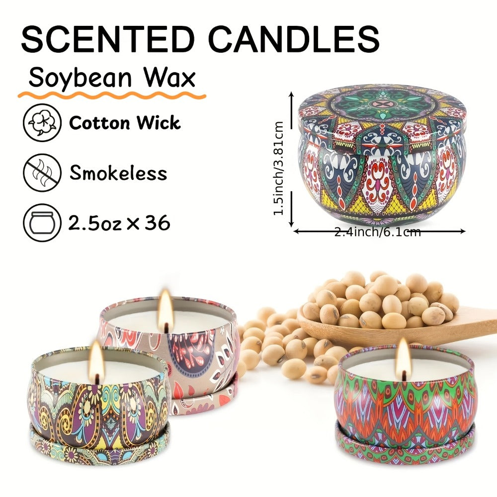 Candle Gift Set 36-Pack ¨C Natural Soy Wax Scented Candles in Tin Cans, Aromatherapy Candles for Yoga, Spa, Bath & Home Decor, Portable Travel Candles, Perfect Gift for Women & Men, Mother's Day, Valentine's Day & Birthdays