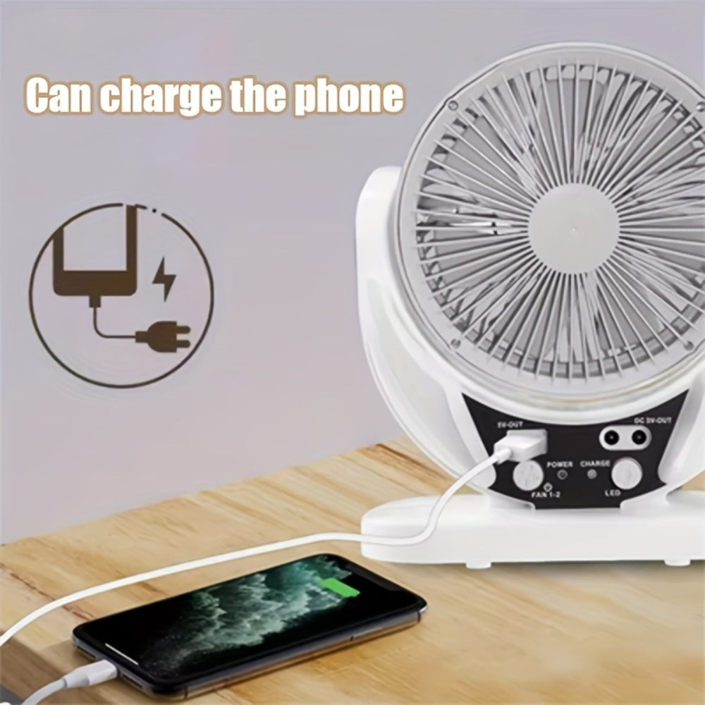 Solar Fan Portable Camping Fan with Solar Panel and USB Charging Adjustable Speed and Angle Phone Charging Function Emergency Power Outage Outdoor Travel Fan