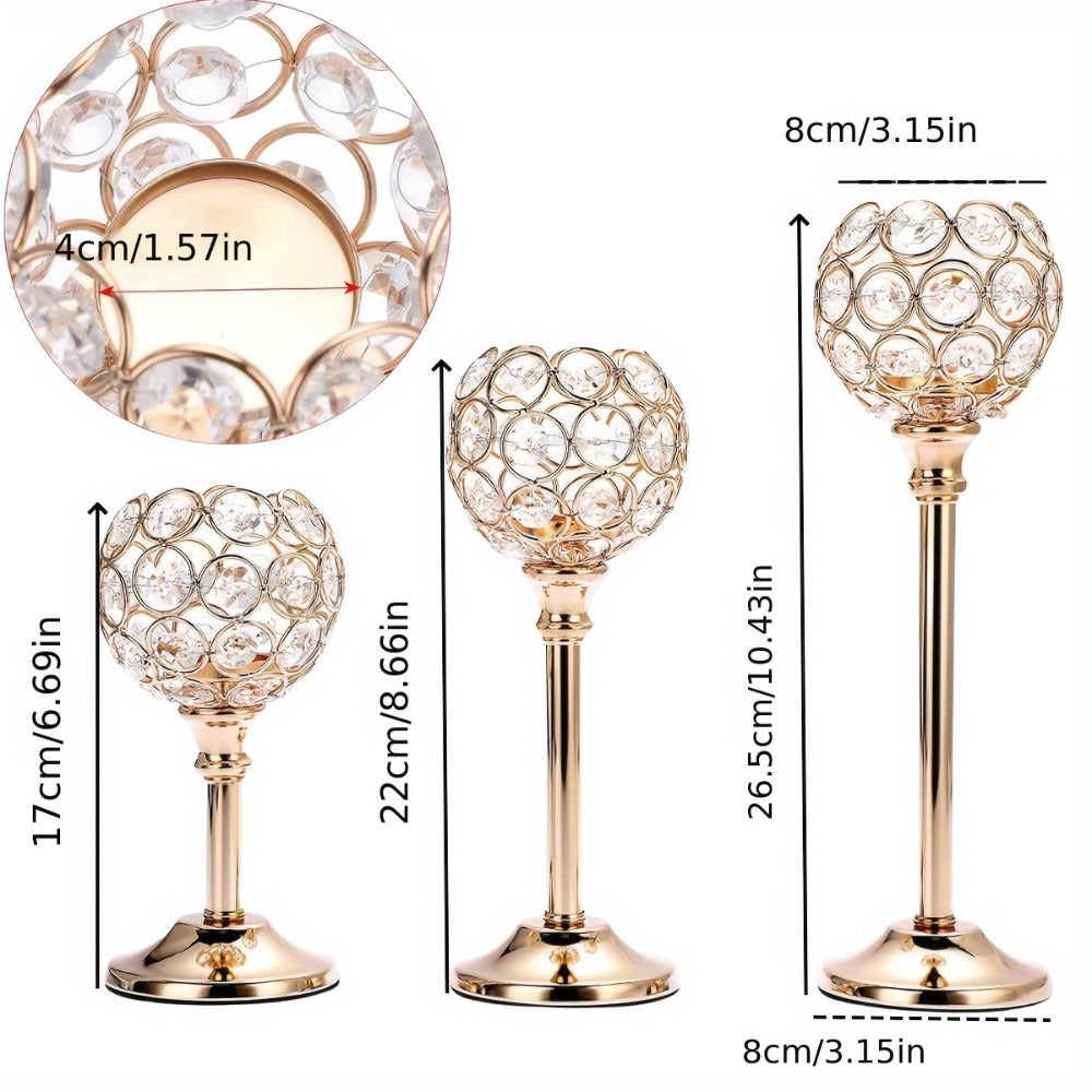 Crystal Candelabra Centerpiece ¨C Gold & Silver Taper Candle Holders for Wedding, Anniversary, Candlelit Dinner, Birthday & Party Table Decor, Home & Hotel Decoration, 3-Pack & 6-Pack (Candles Not Included)