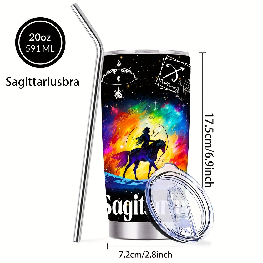 Zodiac Sign Insulated Tumbler 20oz Stainless Steel Travel Cup with Lid & Straw Hot Cold Drinks Horoscope Coffee Mug Gift for Men Women Birthday Christmas