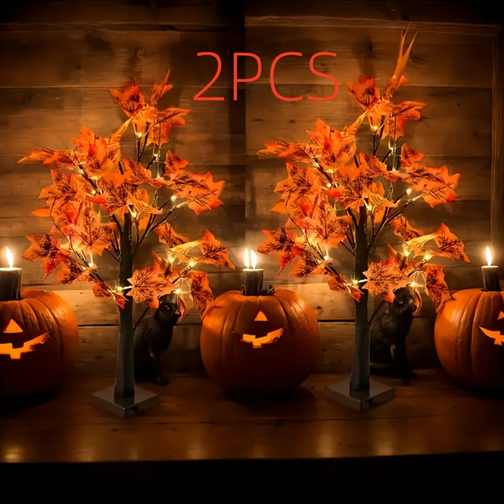 LED Maple Leaf Tree Table Lamp 2 Pack - 21 Inch Battery Powered Artificial Tree Light for Home Room Balcony Thanksgiving Christmas Fall Autumn Decor Indoor Festival Decoration