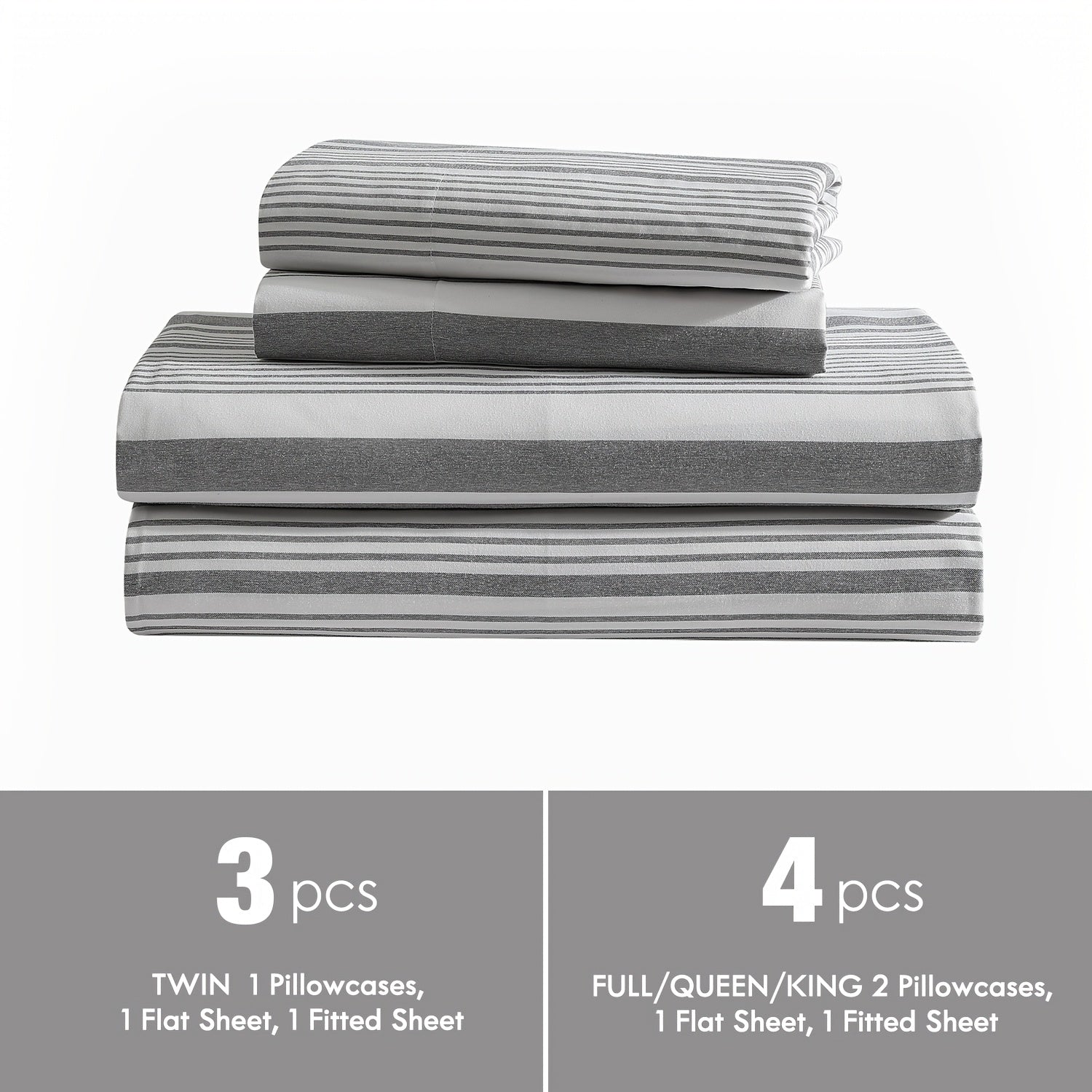 Bed Sheet Set Deep Pocket Soft Microfiber - Fitted Sheet Flat Sheet & Pillowcases Twin Full Queen King - Cooling Breathable Fade Resistant Sheets for Daily Use Dorms Guest Rooms