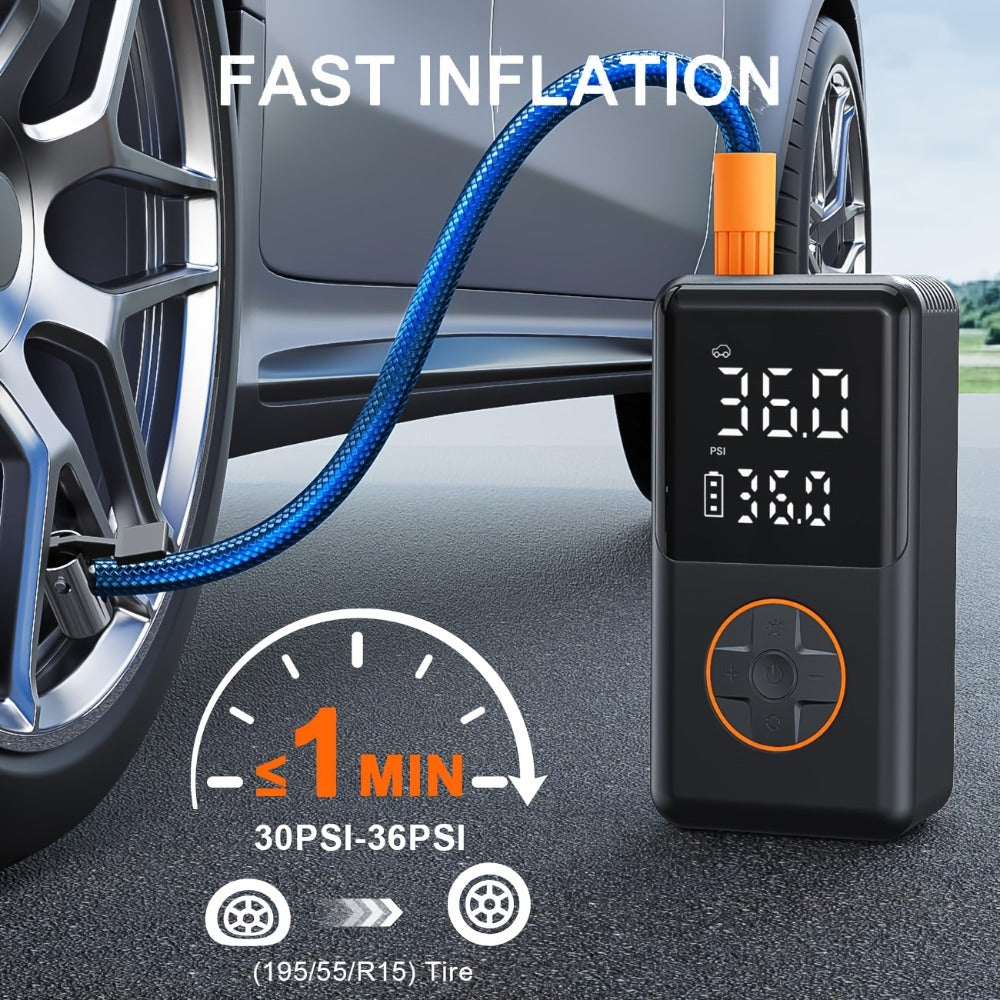 Portable Tire Inflator Cordless 150PSI Electric Air Compressor Pump with LCD Display, Auto Shut-Off, LED Light & Preset Pressure for Car Motorcycle Bike Sports Ball Camping Outdoor Emergency