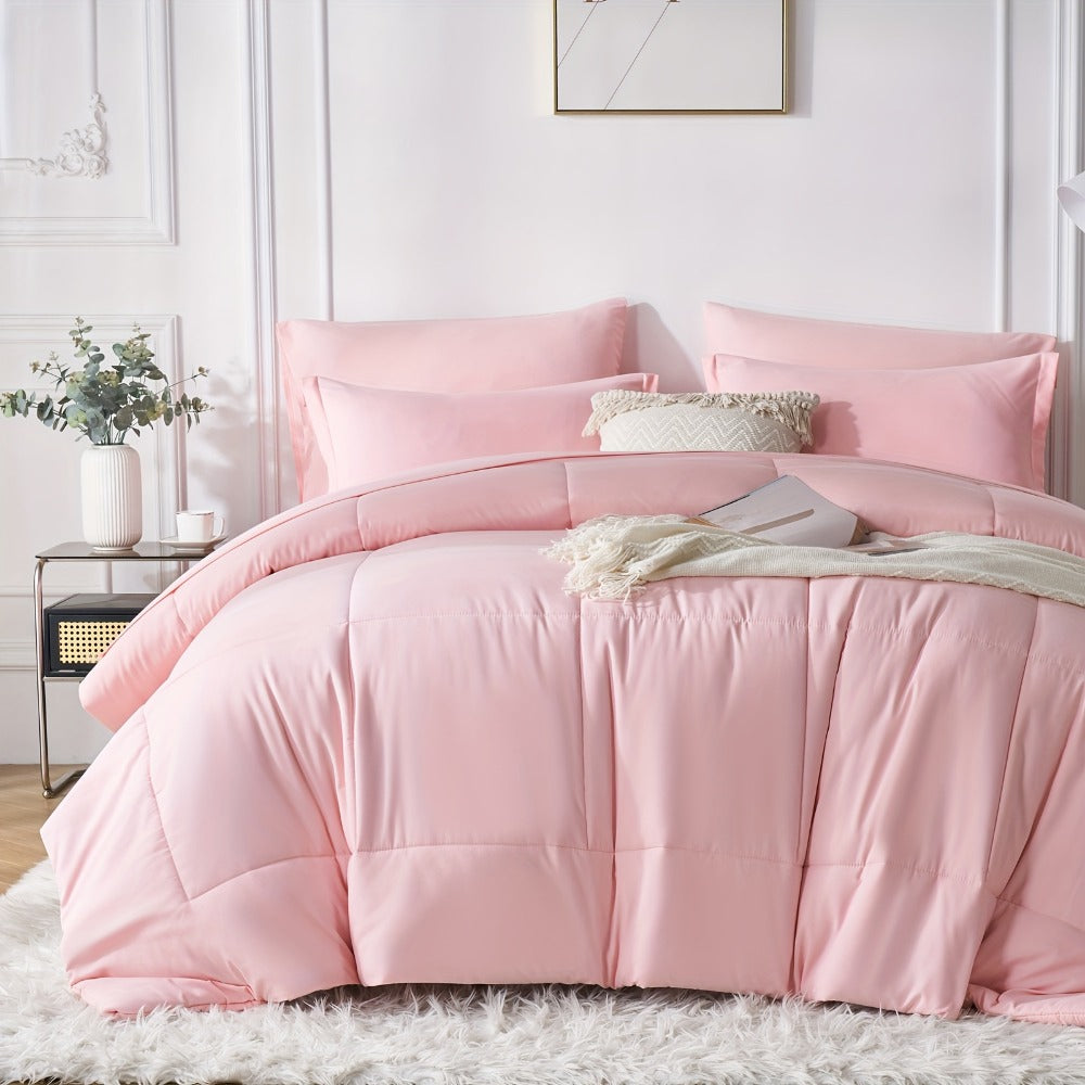 Comforter Set Soft Breathable Microfiber Bed in a Bag with Fitted Sheet Flat Sheet Pillowcases & Shams ¨C All Season Fluffy Checkered Bedding Set Twin Full Queen King