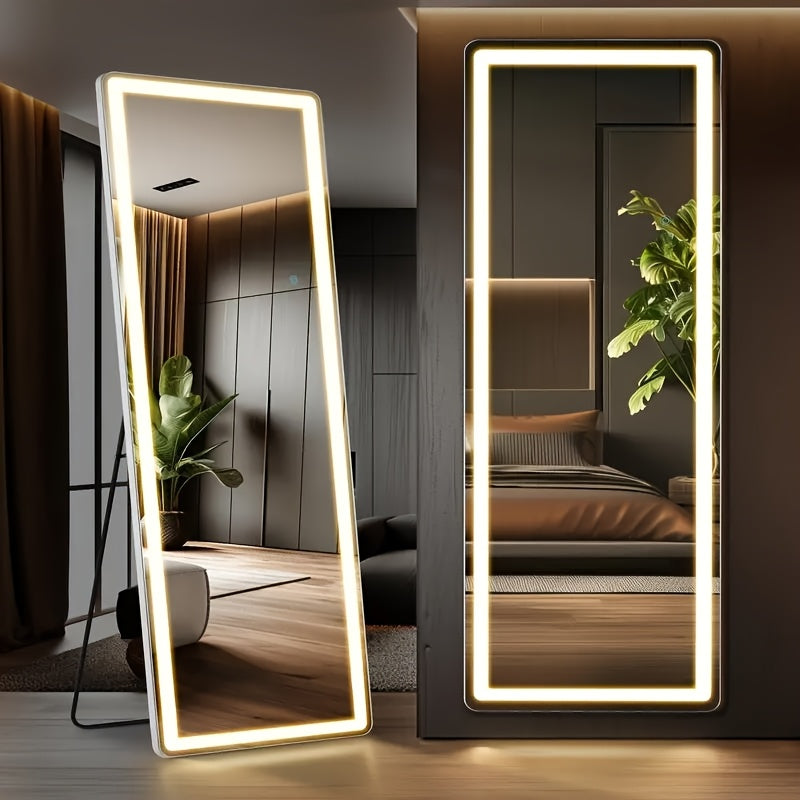 Full Length Mirror with LED Lights & Touch Sensor ¨C 64¡±x21¡± Dimmable Smart Floor Mirror, Wall Mount or Freestanding, Slim Modern Frame for Bedroom, Vanity & Dressing Room
