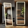 Full Length Mirror with LED Lights & Touch Sensor ¨C 64¡±x21¡± Dimmable Smart Floor Mirror, Wall Mount or Freestanding, Slim Modern Frame for Bedroom, Vanity & Dressing Room