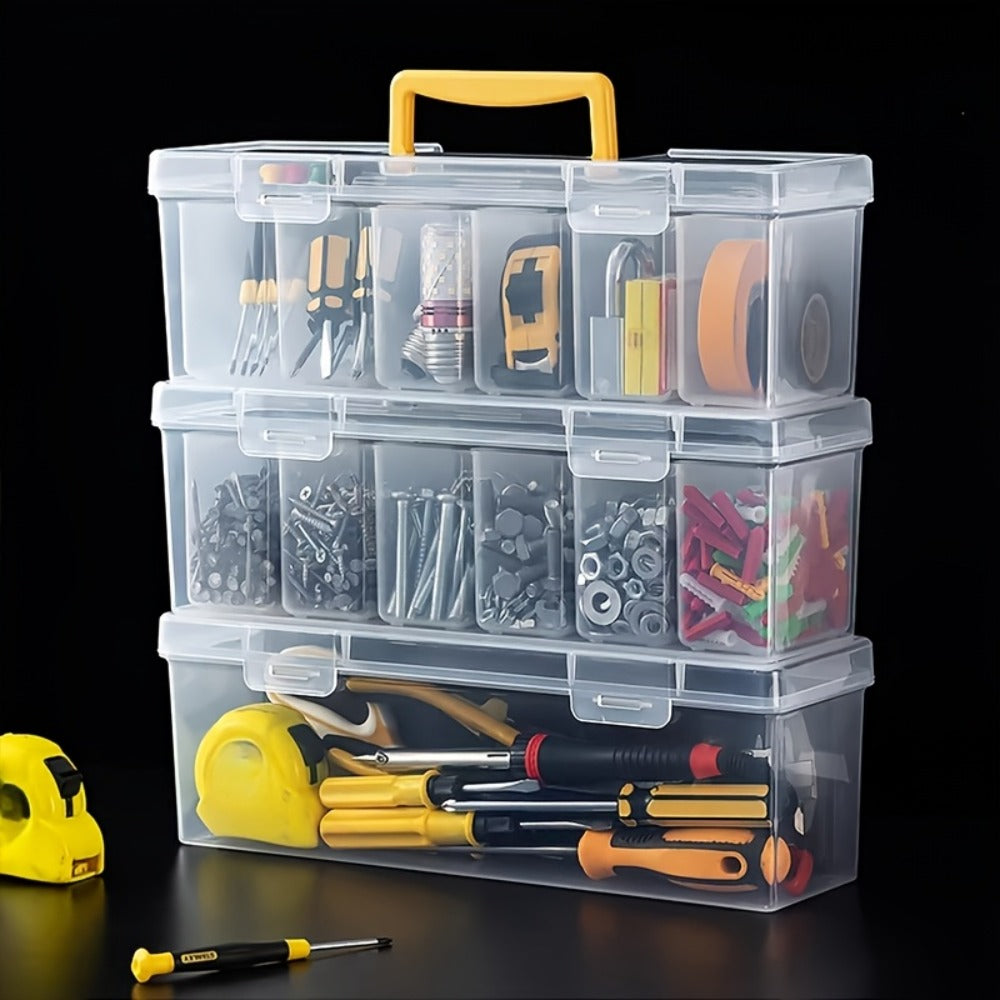 14-Piece Transparent Parts Organizer Box Set with Dividers, 2 Large + 12 Small Portable Storage Cases, Multi-Compartment Hardware Organizer for Screws, Nuts, Bolts, Beads & Small Parts