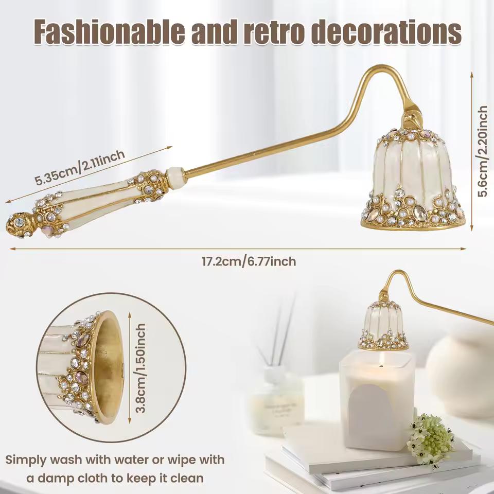 Candle Snuffer Long Handle - Elegant Metal Wick Flame Extinguisher Bell Candle Accessory for Home Decor, Candle Lovers, Spa & Aromatherapy Gift, Available in White & Red
