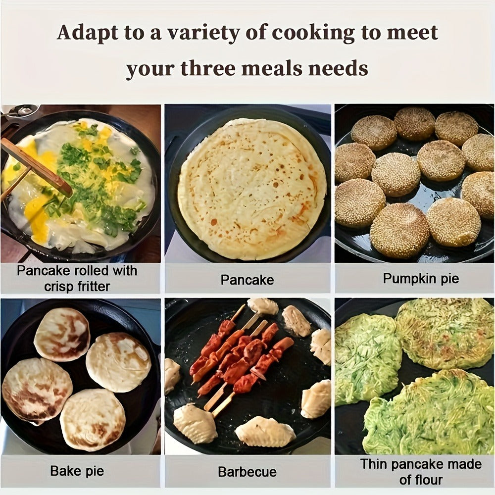 Cast Iron Skillet Non-Stick Pan for Pizza BBQ Pancakes - Heavy Duty Pre-Seasoned Cast Iron Pan Compatible with Gas Electric Induction Stovetops Oven Campfire - Home Kitchen Outdoor Cooking