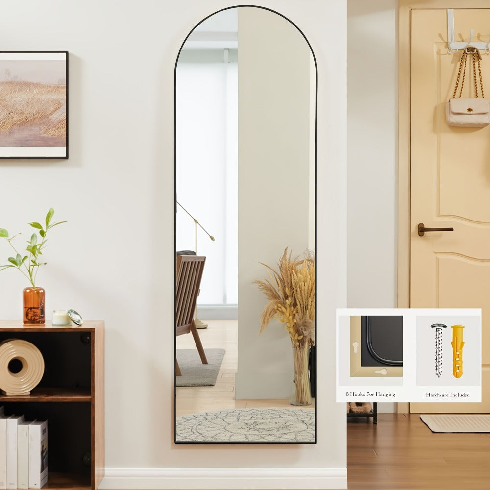 Full Length Floor Mirror with Stand ¨C Arched & Rectangular Full Body Mirror, Aluminum Alloy Frame, Shatter-Proof Nano Glass, Bedroom Living Room Cloakroom Wall Leaning Mirror