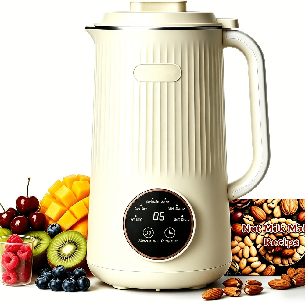 8-in-1 Nut Milk Maker 35oz 8-Blade - Almond Oat Soy Coconut Plant-Based Milk Machine with Delay Start Keep Warm Self-Cleaning Boil Water Function - Non-Dairy Beverage Blender Soy Milk Maker Beige