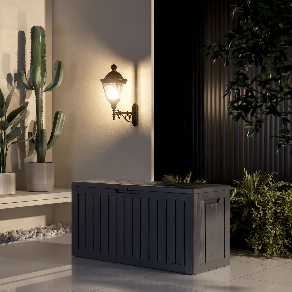 Large Resin Deck Box Lockable Outdoor Storage 80/100 Gallon ¨C 345L UV Protected Weatherproof Patio Storage Box | Sit-On Lid Deck Storage Chest for Pool Accessories, Garden Tools & Outdoor Gear