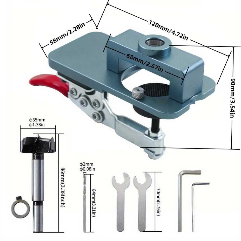35mm Hinge Drilling Jig Kit Aluminum Alloy Cabinet Door Hinge Hole Opener Template Puncher Locator for Woodworking Door Cabinet Wardrobe Hinge Installation 15-25mm Boards