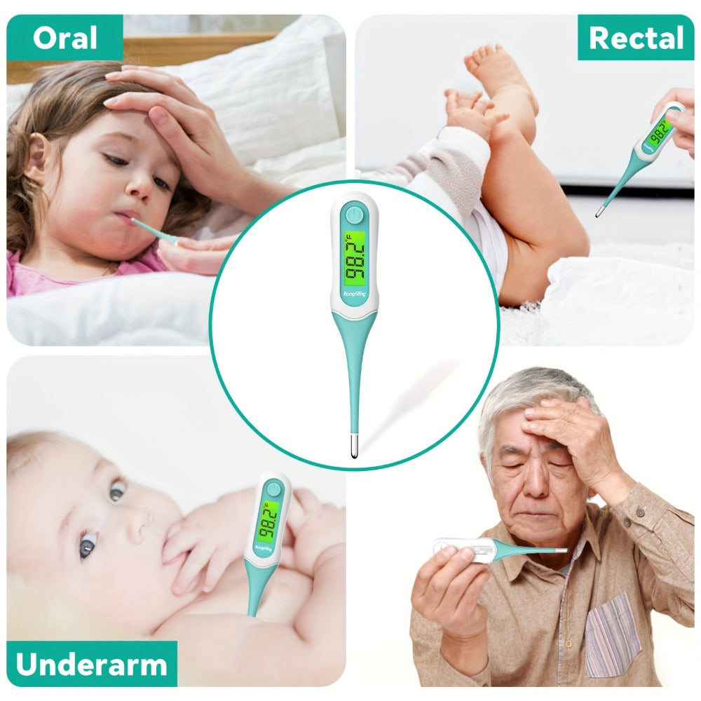 Digital Oral Thermometer for Adults & Kids ¨C 8-Second Fast Read, Bendable Tip, 3-Color Fever Backlight, 32 Memory Records, Rectal Use for Infants, Celsius/Fahrenheit Conversion