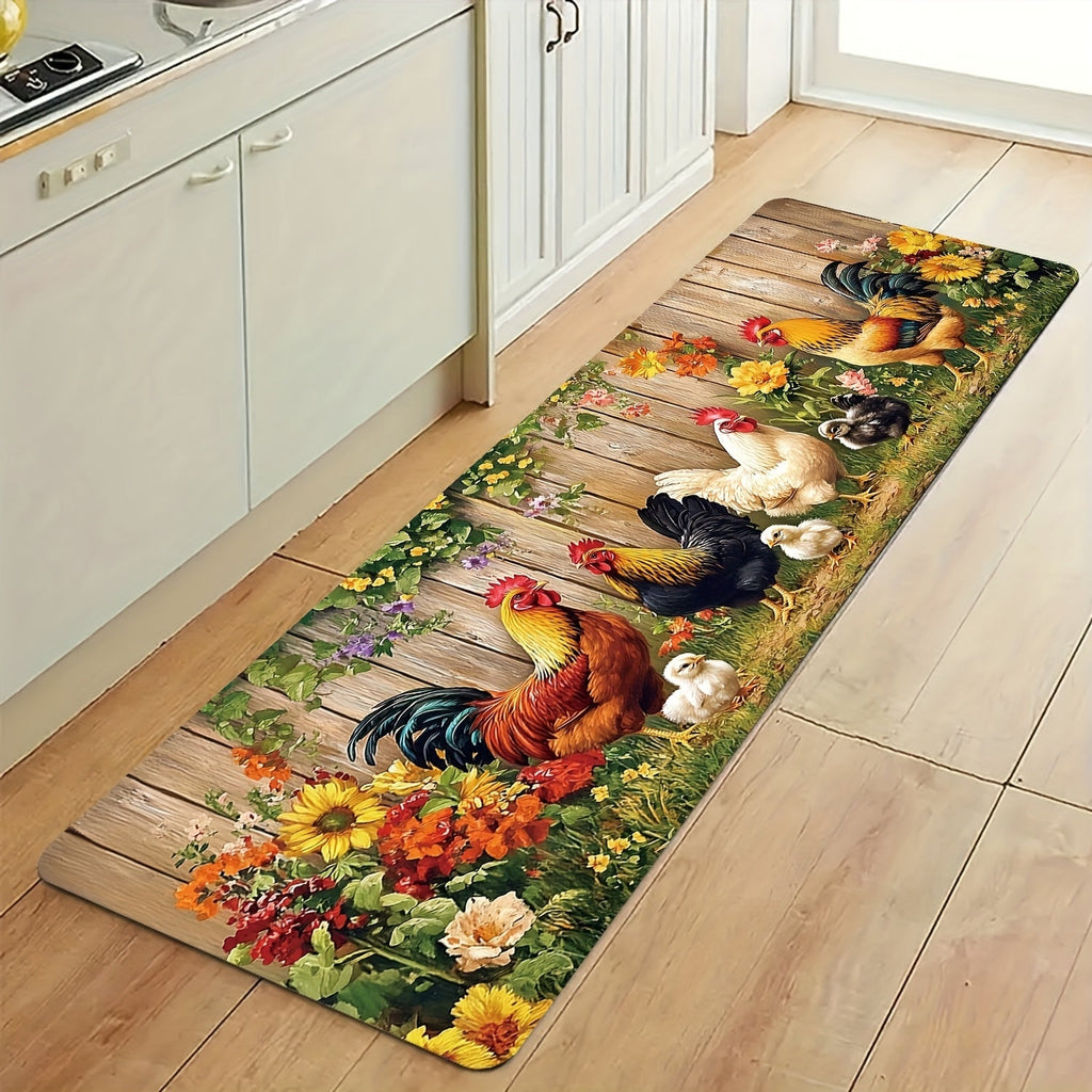 Rooster Kitchen Rugs Set 1/2/3/4pcs Vintage Farmhouse Anti-Slip Floor Mats for Kitchen Bedroom Bathroom Living Room Laundry Room Entrance
