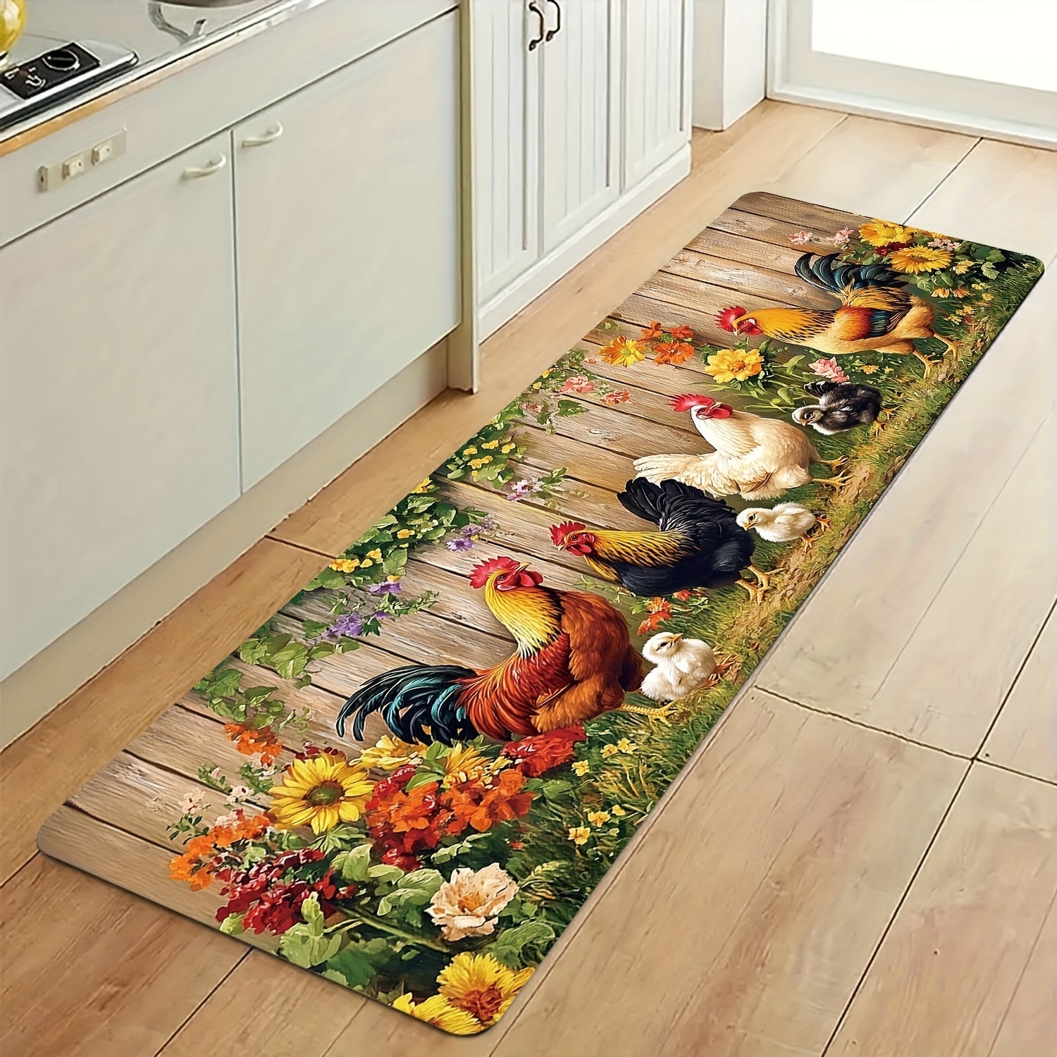 Rooster Kitchen Rugs Set 1/2/3/4pcs Vintage Farmhouse Anti-Slip Floor Mats for Kitchen Bedroom Bathroom Living Room Laundry Room Entrance