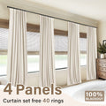 100% Blackout Curtains 4 Panels Faux Linen Textured Thermal Insulated Drapes - Room Darkening Window Curtains for Living Room Bedroom, Clip Rings & Rod Pocket, Energy Efficient Home Decor 50W x 84-120L